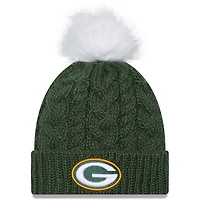 Bonnet en tricot à revers Green Bay Packers New Era pour femme avec pompon