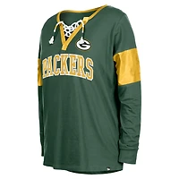 Women's New Era Green Bay Packers Lace-Up Notch-Neck Long Sleeve T-Shirt