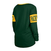 T-shirt à manches longues et col cranté lacets New Era Green Bay Packers pour femme