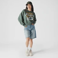 Women's New Era Green Bay Packers Oversized Throwback Mineral Wash Crew Neck Sweatshirt
