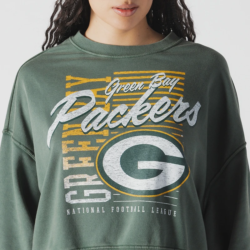 Women's New Era Green Bay Packers Oversized Throwback Mineral Wash Crew Neck Sweatshirt