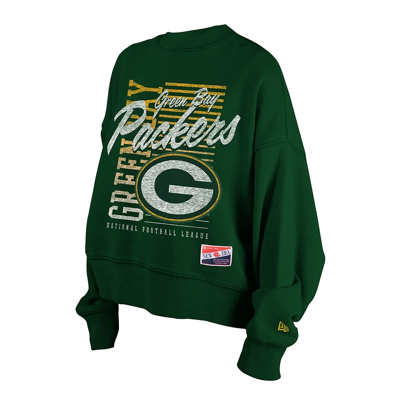 Women's New Era Green Bay Packers Oversized Throwback Mineral Wash Crew Neck Sweatshirt
