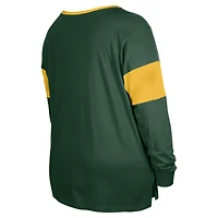 T-shirt à manches longues lacets et col cranté New Era pour femme, vert Green Bay Packers, grande taille