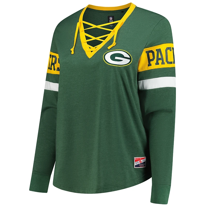 Women's New Era Green Bay Packers Plus Throwback Lace-Up Long Sleeve T-Shirt