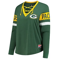 Women's New Era Green Bay Packers Plus Throwback Lace-Up Long Sleeve T-Shirt
