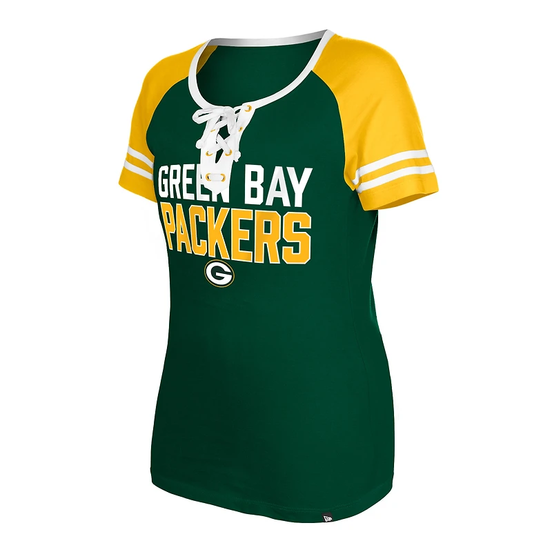 Women's New Era Green Bay Packers Raglan Lace-Up T-Shirt