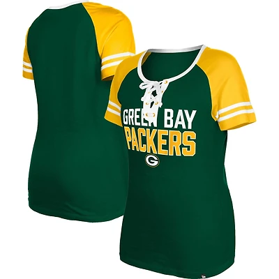 T-shirt raglan à lacets New Era Green Bay Packers pour femme