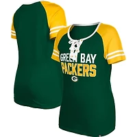 T-shirt raglan à lacets New Era Green Bay Packers pour femme