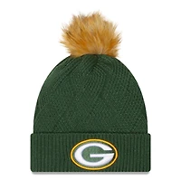 Bonnet en tricot à revers enneigé Green Bay Packers New Era pour femme avec pompon vert