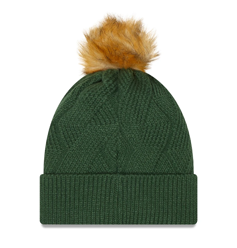 Bonnet en tricot à revers enneigé Green Bay Packers New Era pour femme avec pompon vert