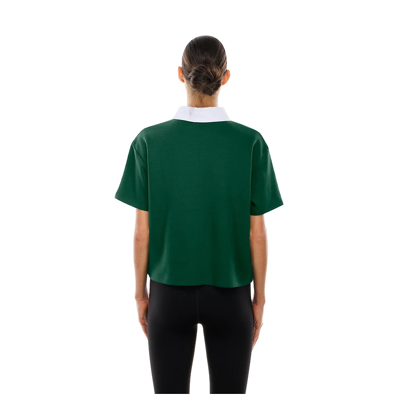 Women's New Era Green Bay Packers Throwback Boxy Cropped Polo