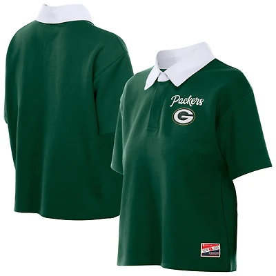 Women's New Era Green Bay Packers Throwback Boxy Cropped Polo