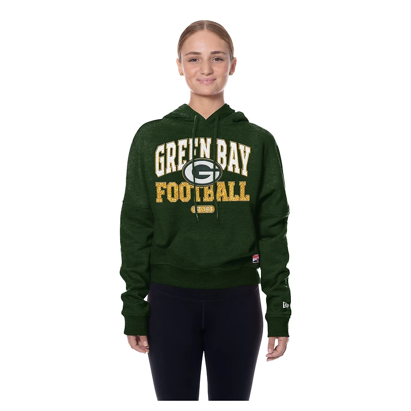 Sweat à capuche boxy rétro vert New Era pour femme des Packers de Green Bay