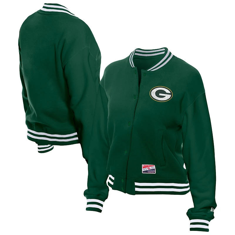 Veste polaire à boutons-pression New Era Green Bay Packers Throwback pour femme