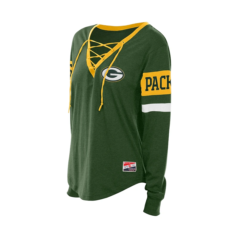 Women's New Era  Green Bay Packers Throwback Lace-Up Long-Sleeve T-Shirt