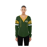 T-shirt à manches longues lacets rétro New Era Green Bay Packers pour femme