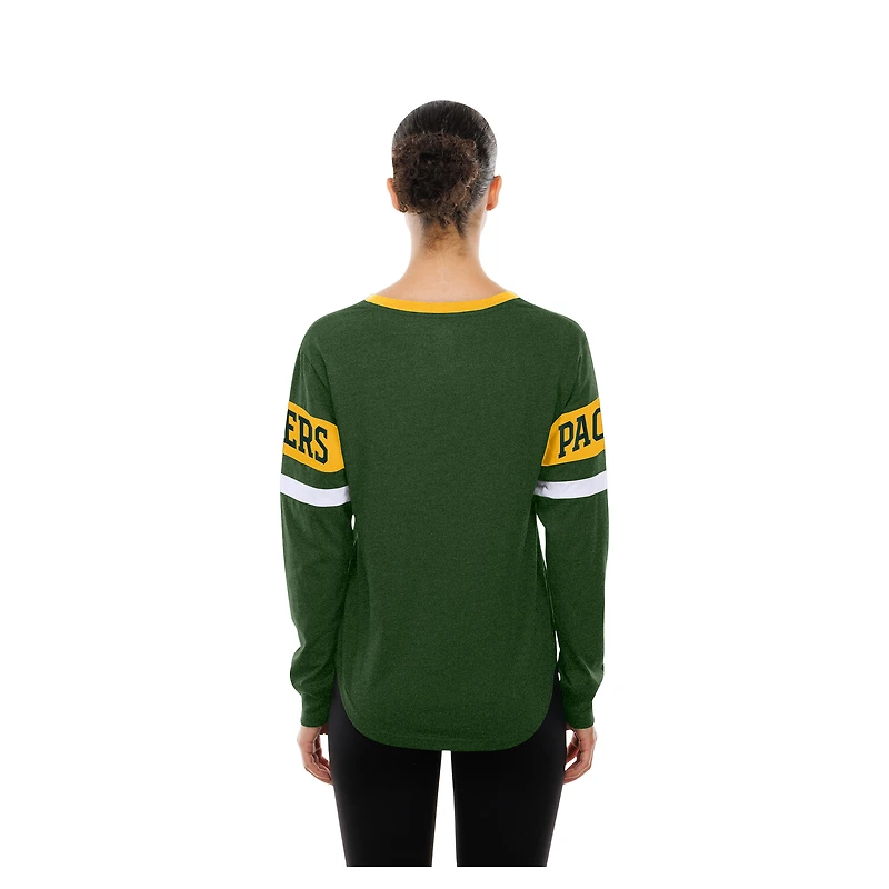T-shirt à manches longues lacets rétro New Era Green Bay Packers pour femme