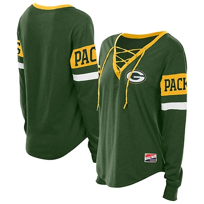 Women's New Era Green Bay Packers Throwback Lace-Up Long-Sleeve T-Shirt
