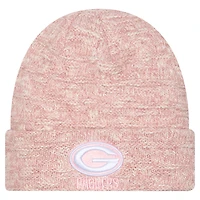 Bonnet en tricot à revers métallisé rose des Green Bay Packers de New Era pour femme