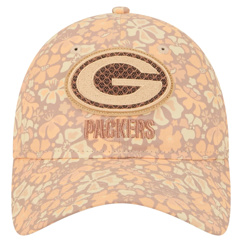 Casquette ajustable New Era Green Bay Packers 9TWENTY beige à motif floral pour femme