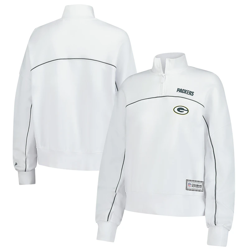 Women's New Era White Green Bay Packers Functional Fandom Quarter-Zip Sweatshirt