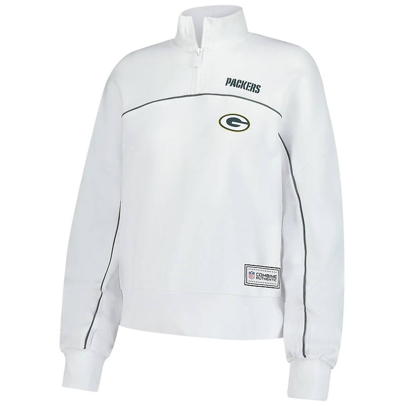 Sweat-shirt fonctionnel à fermeture éclair quart de tour New Era pour femme, blanc, des Packers Green Bay