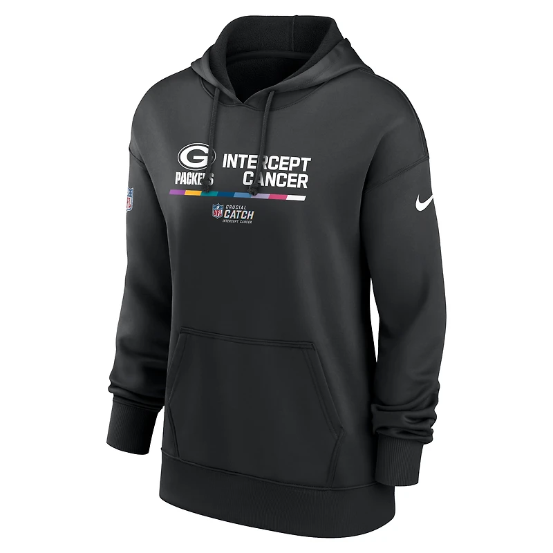 Women's Nike Black Green Bay Packers 2022 NFL Crucial Catch - Therma Performance Pullover Hoodie