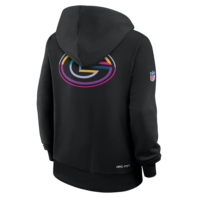 Sweat à capuche Nike noir pour femme Green Bay Packers NFL Crucial Catch 2025 Sideline Standard Issue Dri-FIT