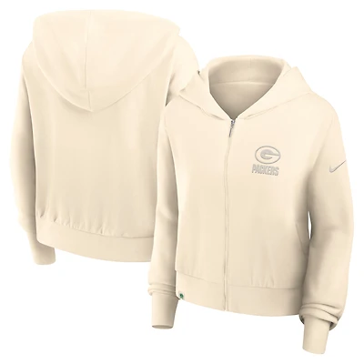 Women's Nike Cream Green Bay Packers Glory Cropped Full-Zip Hoodie