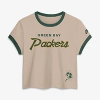 Women's Nike Cream Green Bay Packers Rewind Ringer Mod Cropped T-Shirt