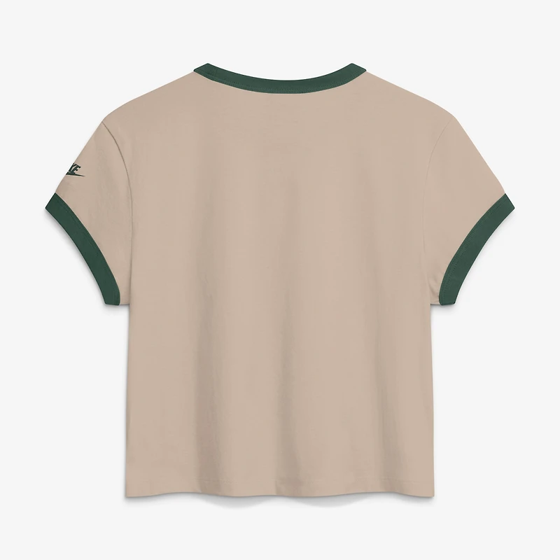 Women's Nike Cream Green Bay Packers Rewind Ringer Mod Cropped T-Shirt