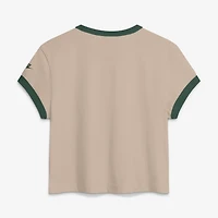 Women's Nike Cream Green Bay Packers Rewind Ringer Mod Cropped T-Shirt