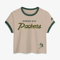 Women's Nike Cream Green Bay Packers Rewind Ringer Mod Cropped T-Shirt