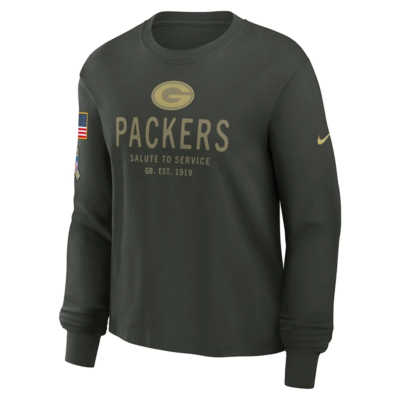 T-shirt à manches longues Nike vert foncé Green Bay Packers 2025 Salute to Service Sideline Dri-FIT pour femme