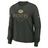 T-shirt à manches longues Nike vert foncé Green Bay Packers 2025 Salute to Service Sideline Dri-FIT pour femme