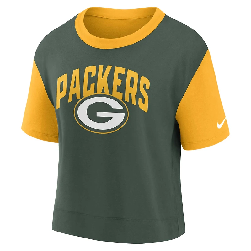Women's Nike Gold/Green Green Bay Packers High Hip Fashion T-Shirt