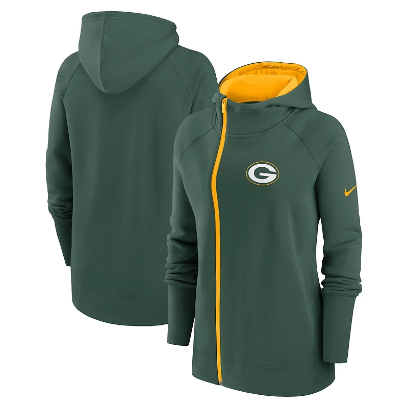 Women's Nike Green Bay Packers Asymmetrical Raglan Full-Zip Hoodie
