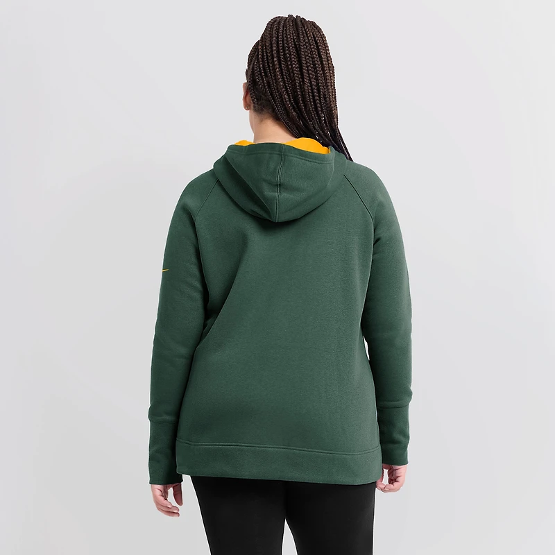 Sweat à capuche et zip intégral raglan asymétrique Nike Green Bay Packers pour femme, vert