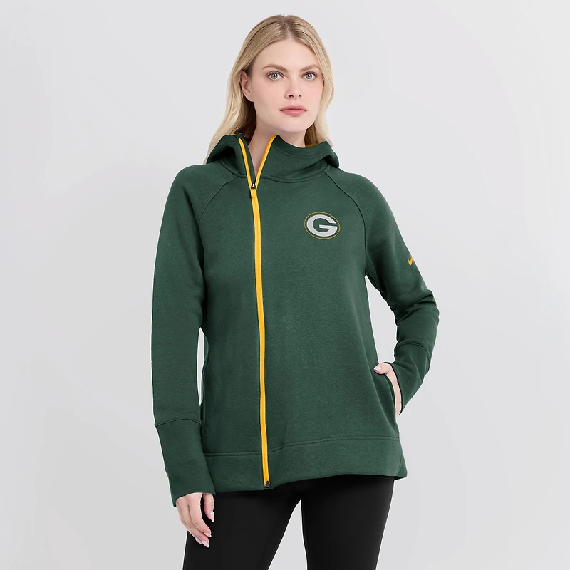Sweat à capuche et zip intégral raglan asymétrique Nike Green Bay Packers pour femme, vert