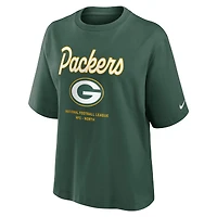 T-shirt Nike vert Green Bay Packers Essential Script pour femme, coupe décontractée