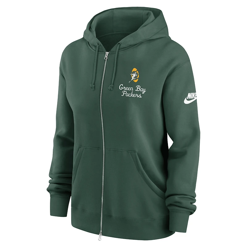 Sweat à capuche entièrement zippé Nike Green Bay Packers Phoenix Rewind pour femme