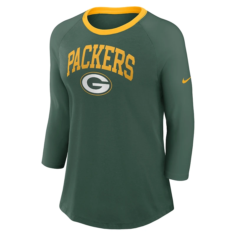 Women's Nike Green Bay Packers Raglan 3/4 Sleeve T-Shirt