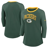 Women's Nike Green Bay Packers Raglan 3/4 Sleeve T-Shirt