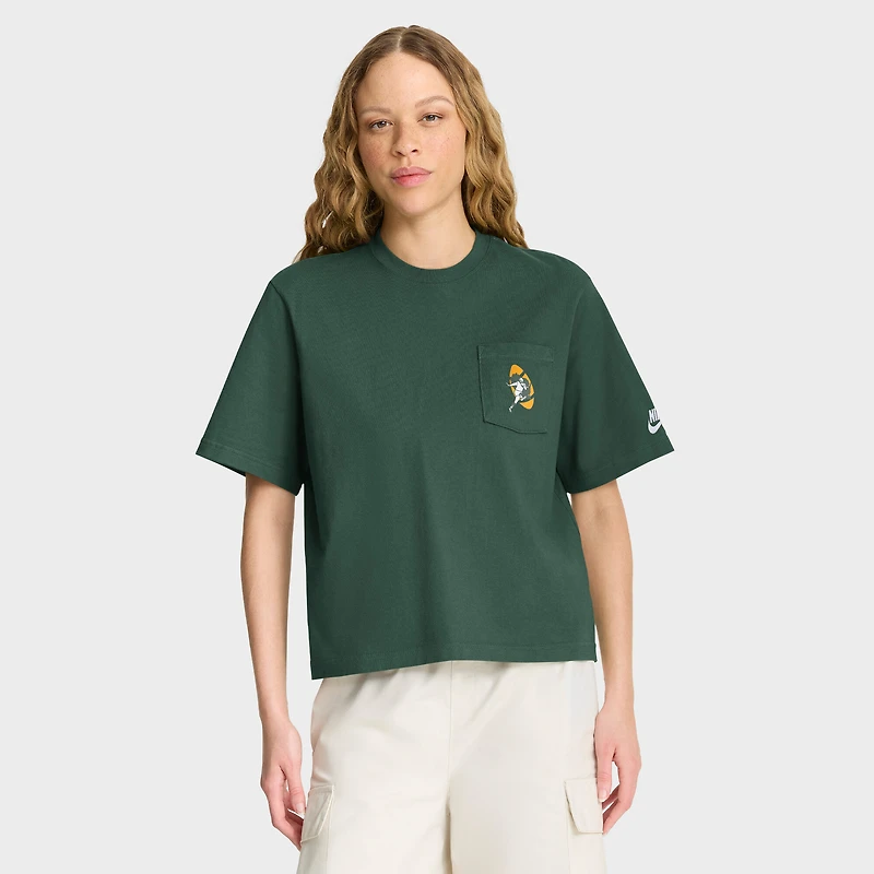 T-shirt Nike vert pour femme avec poche Rewind des Green Bay Packers
