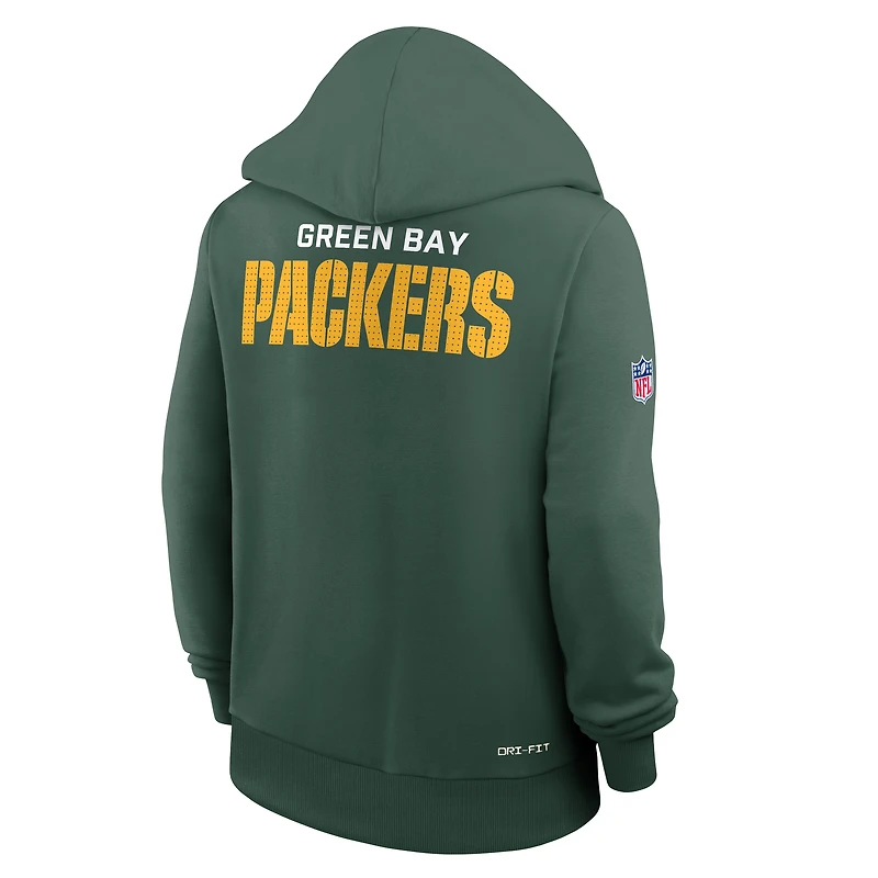 Sweat à capuche Nike Dri-FIT pour femme, vert, avec initiales standard, des Packers de Green Bay