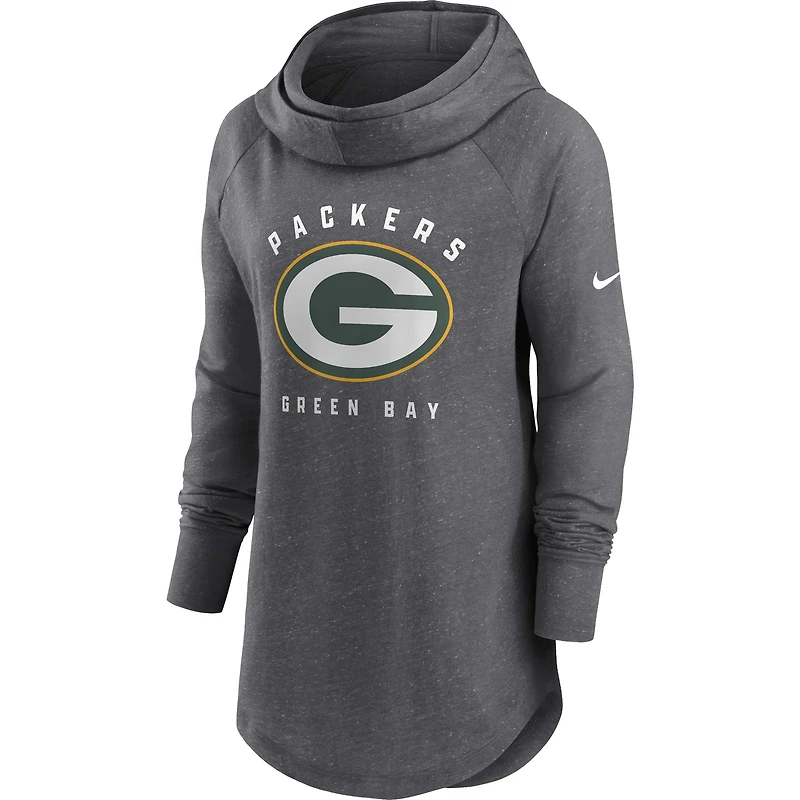 Women's Nike Heather Charcoal Green Bay Packers Raglan Funnel Neck Pullover Hoodie