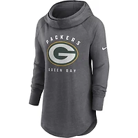 Women's Nike Heather Charcoal Green Bay Packers Raglan Funnel Neck Pullover Hoodie