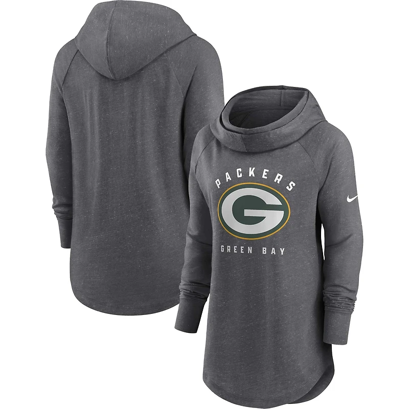 Sweat à capuche raglan col cheminée Nike Green Bay Packers pour femme, couleur gris anthracite chiné