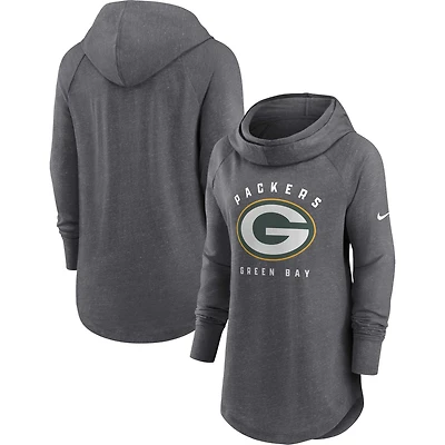 Sweat à capuche raglan col cheminée Nike Green Bay Packers pour femme, couleur gris anthracite chiné