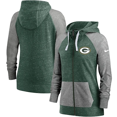 Women's Nike Heathered Green Bay Packers Gym Vintage Full-Zip Hoodie